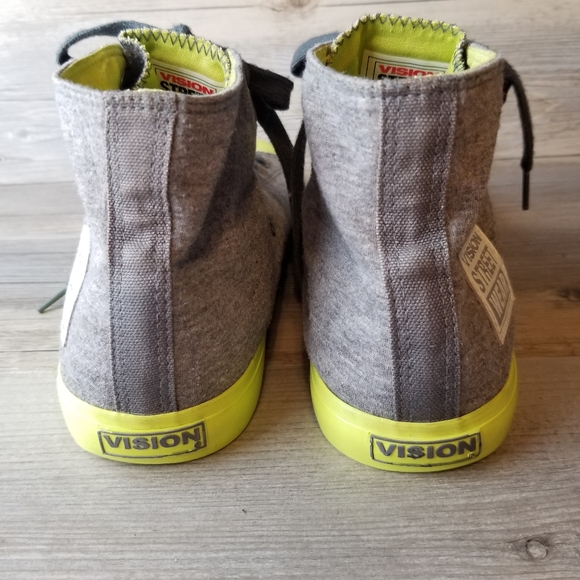 Vision Street Wear Hi Top Retro Style Gray Neon Green Skate Sneakers - Picture 6 of 9